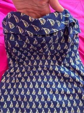 Vineyard Vines Navy Strapless Dress with Yellow Sailboat Motif
